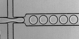 Picodroplets being produced at rates of 100000 per minute rotated